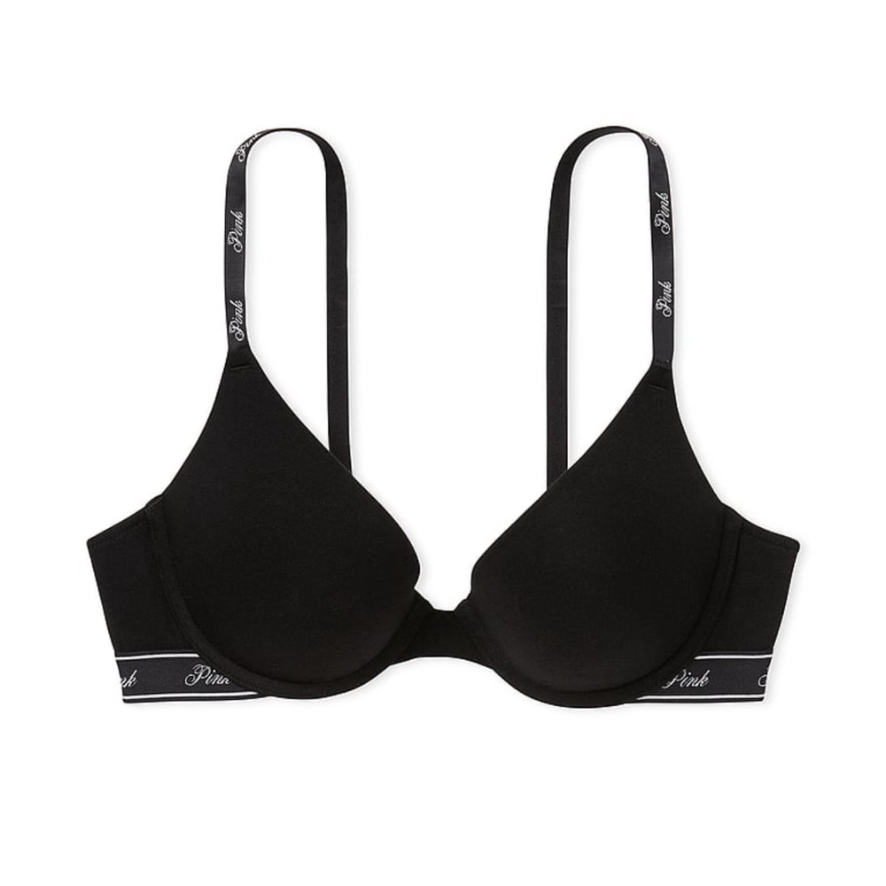 Pink Victoria Secret Wear Everyday Push Up Bra- Cotton Logo in Pure Black